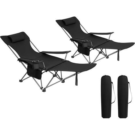 WOLTU Set de 2 Silla Camping Sillas Plegables Silla de Acampada Portátil Ligera para Picnic Playa Jardín Pesca con Portavasos Negro (1/5)