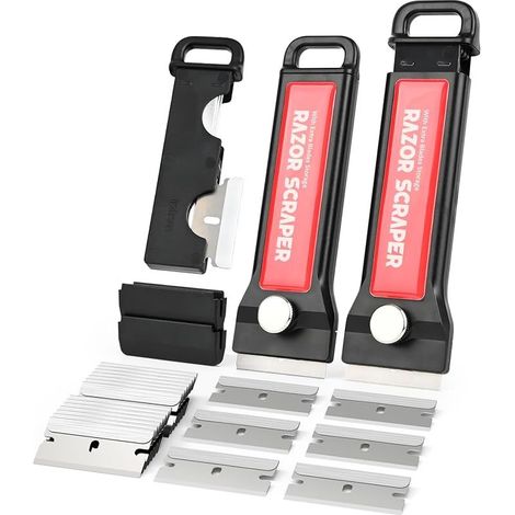 Grattoir Plaque Vitrocéramique Set, 2 Racloir avec 20 Pièce Lames de Rechange, Nettoie, Grattoir Plaque Induction Décolle Les Salissures et Résidus d'Aliments Séchés, fiable en Cuisine et Maison (1/5)