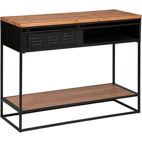 Atmosphera – Console Cierna noir L110 x P40 x H85,5 cm – Structure métal – Plateaux bois sapin et MDF – Meuble d'entrée ou salon (1/5)