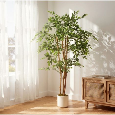 Arbre artificiel banyan 65x65x150 cm structure en bois vert, sans entretien pour salon FLORAGRACE (1/5)
