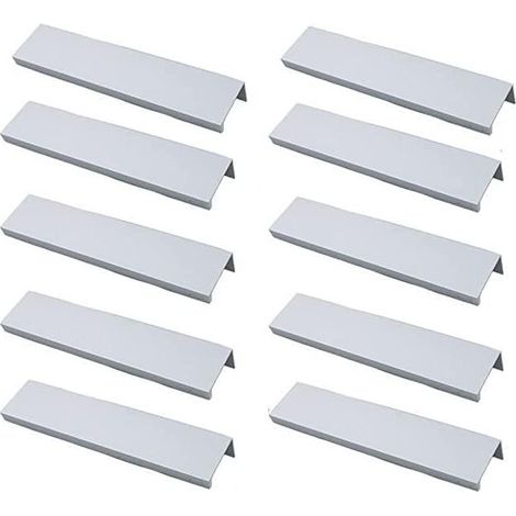 Juego de 10 tiradores invisibles de aleación de aluminio – Distancia entre centros de 96 mm – Para armarios, cajones y gabinetes – Dimensiones: 120 x 32 x 18 mm (1/4)