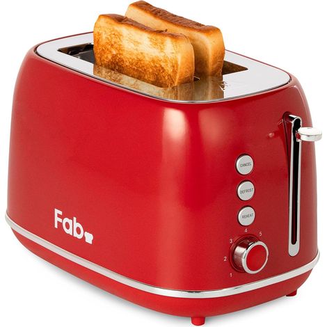 Fab by Grille-Pain 2 Fentes Vintage, Toaster Design avec 6 Coloris Disponibles, 7 Niveaux de Dorage, Décongélation, Réchauffage et Annulation (1/5)