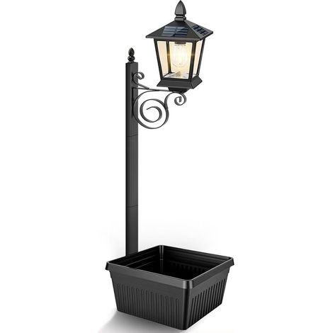 Lampe solaire d'extérieur 2 en 1 pour pots de fleurs avec pot de fleurs, lampe solaire autoportante IP54, étanche et décorative pour terrasse, entrée piétonne avant (1/5)