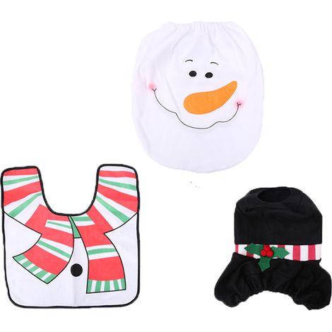 Funda Para Asiento De Inodoro Y Alfombra - Diseño De Papa Noel - Decoración Navideña Para Baño - Juego De 2 Piezas (1/5)
