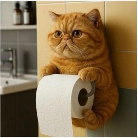 Porte-Rouleau Papier Toilette - Résine 3D Forme Chien Chat - Fixation Murale - 1 Pièce (1/5)