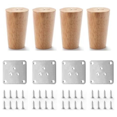 4x Pieds de Meubles 8cm en Bois Massif avec Plaque de Montage et Vis pour Canapé, TV, Lit, Table à Manger (1/3)