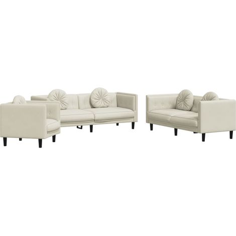 vidaXL Set di Divani 3 pz con Cuscini Crema in Velluto