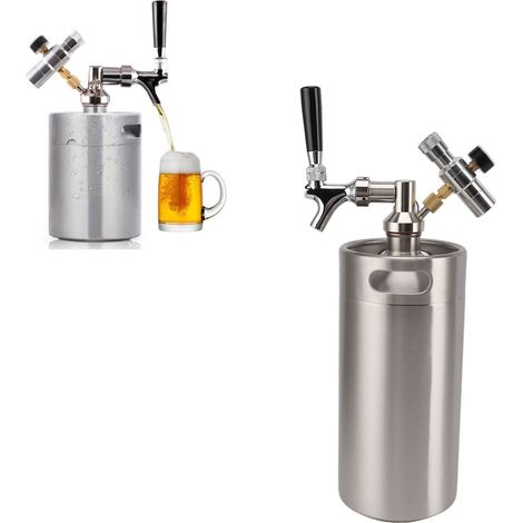 Mini-Bier-/Kaffeefass aus Edelstahl, 3,6 l, automatischer Zapfhahn, flaches Gehäuse, 150 PSI, Edelstahl-Auslauf. Übergewicht. (1/5)