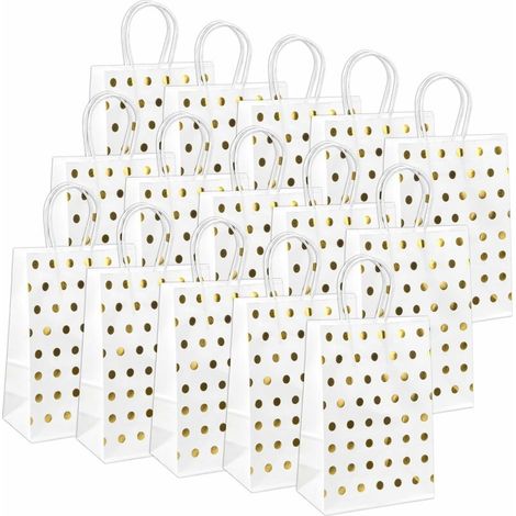 15 Pieces Kraft Bag, 21 x 15 x 8 Cm Kraft Paper Gift Bags, White Gift Bag, Hot Stamped Kraft Paper Gifts with Round Golden Dots, Shiny Paper Gift Bag for Christmas, Birthday (1/5)