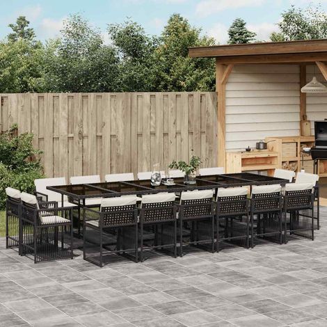 Ensemble à manger de jardin 17 pcs coussins noir résine tressée vidaXL