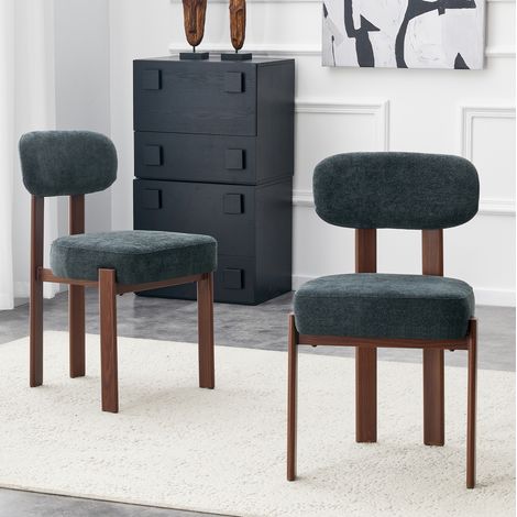 REDOM - Set di 2 sedie da pranzo, stile metà secolo, schienale curvo ergonomico, lino nero (1/5)