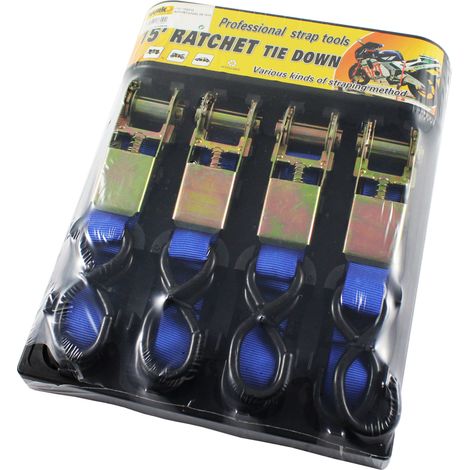 WURKO cinta sujeccion 2.5cm 4,5mt blister 4 , Cintas de sujeción RatchetSet de 4 unidadesTamaño: 2.5cm x 4.5mts.