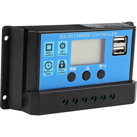 60A 12V/24V PWM Regulateur Panneau Solairede Batterie, Intelligent Contrôleur de Charge Solaire, Contrôleur d'affichage LCD réglable avec deux ports USB (1/5)