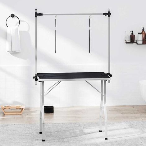 Table de toilettage réglable pour chiens et chats, avec 2 bras de toilettage.