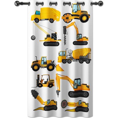 Excavator Blackout Curtain for Boy's Bedroom, Excavator, Tractor, Car, Site, Truck, Curtain, Children's Room, Teenager, with Eyelets, 1 Panel 140 x 229 cm (1/5)
