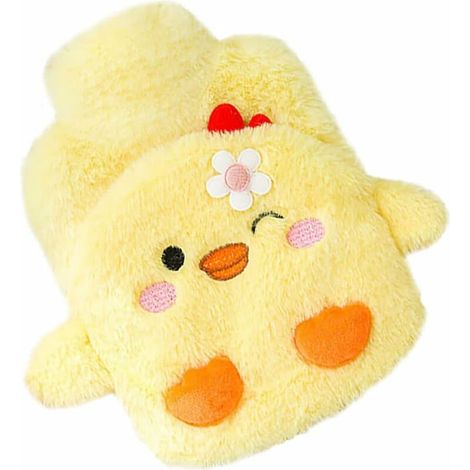 DEESSE SHOP - Bouillotte avec housse en fourrure - Mini sac à eau chaude pour animaux - Cadeau parfait pour les petites amies et les enfants (canards) (1/4)