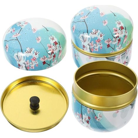 Lot de 2 Boîtes de Rangement Réutilisables 50G en Fer Blanc Bleu à Fleurs Blanches Pot de Conservation Multifonctionnel pour Thé (1/5)
