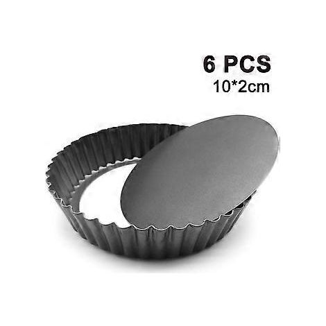 Vielseitiges Antihaft-Tarteform-Set mit 6 Förmchen, 25 cm Durchmesser, mit herausnehmbarem Boden, robuste Quicheform, sichere Antihaftbeschichtung, hygienisches Backgeschirr (1/4)