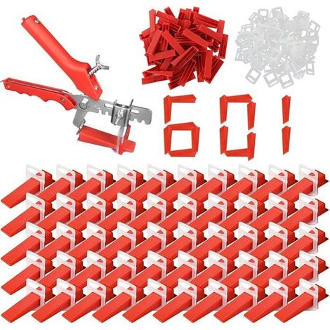 Kit de Nivellement de Carrelage 601 Pièces, Croix Autonivelantes 3 mm, Cales Réutilisables, avec Pince, pour Sol et Mur (1/5)