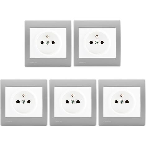 SIEMENS Lot de 5 Prise 2P+T Blanc Delta Iris + Plaque basic Silver