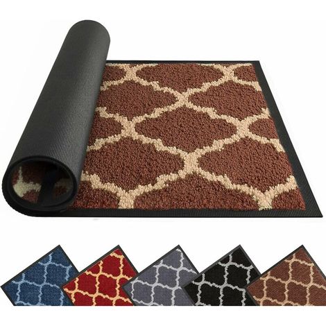 DEESSE SHOP - Paillasson d'intérieur 40 x 60 cm, tapis noir, tapis de barrière lavable, tapis de porte d'entrée super absorbant, paillasson en caoutchouc antidérapant, tapis d'entrée robuste anti-sali (1/5)