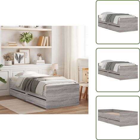 Bettgestell mit Schubladen Grau Sonoma 100x200 cm - Bettesrahmen - Holzbettfundament - Doppelbett - Schrankbett - Grau (1/5)