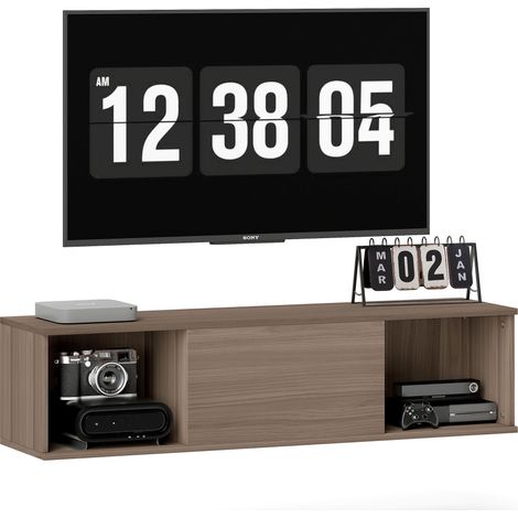 Beyamis Wandhängender Kleiderschrank, Aufbewahrungsmöbel mit 2 offenen Fächern und einer Falttür, 120 x 30 x 29,5 cm, braun