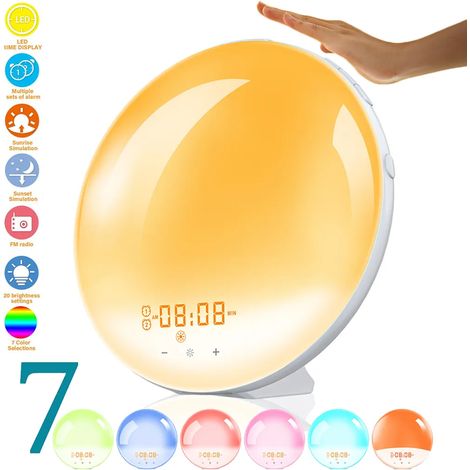 Réveil lumineux LED, lampe de chevet avec lumière du jour, radio FM, cadeau pour enfants et adultes