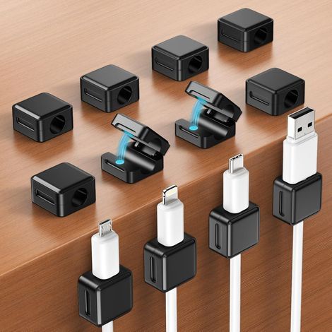 12-Piece Magnetic Cable Management Clips for Desks, Self-Adhesive Cable Organizers for Bedside Tables, Power Cables, HDMI, USB, and Audio Cables (Black, 7mm) (1/5)