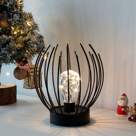 Lampe de table en métal avec cage, sans fil et à piles, ampoule LED style Edison. Idéale pour les mariages, les fêtes et les événements en terrasse, en intérieur comme en extérieur. (1/5)