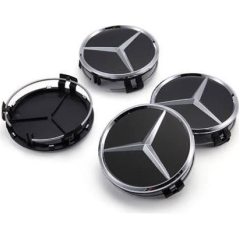 Lot de 4 centre de roue cache moyeu Rouge Remplacement pour Mercedes Benz 75mm(Noir) (1/5)