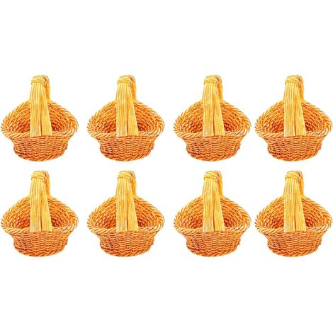 Mini Panier en Résine Réaliste Modèle 8 Pièces Panier tissé Miniature à l'échelle 1:12 avec Poignée pour la Décoration de Jardin Féerique de Maison de Poupée - 3,4 X 2,6 X 3,9 Cm Petits (1/5)