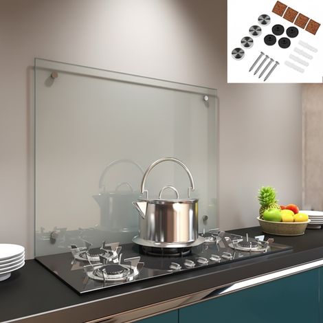 Melko paraspruzzi copri stufa in vetro, per cucina, stufa, piastrelle, vetro di sicurezza temperato da 6 mm, parete posteriore della cucina, viti incluse, 100 x 50 cm, vetro trasparente