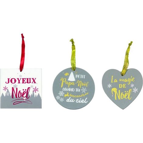 Lot de 3 décoration de sapin à suspendre en bois