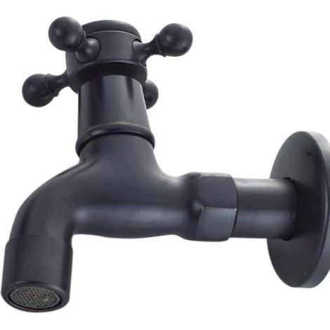 Vintage Single Handle G1/2 Interface Cold Water Faucet - Wall Mounted Bathroom Sink Mop Tap (Black) (1/5)