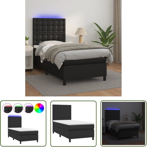 The Living Store Boxspringbett mit Matratze & LED Schwarz 90x190 cm Kunstleder - Boxspringbett - Doppelbett - Lederbett - Schlafzimmermöbel - Schlafsofa (1/5)