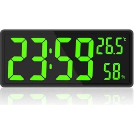 [JAMAIS UTILISÉ]Horloge numérique grand écran - Grande horloge murale numérique avec température et humidité - Horloge murale numérique avec chiffres LED pour chambre - Bureau - Lecture claire pour le (1/4)