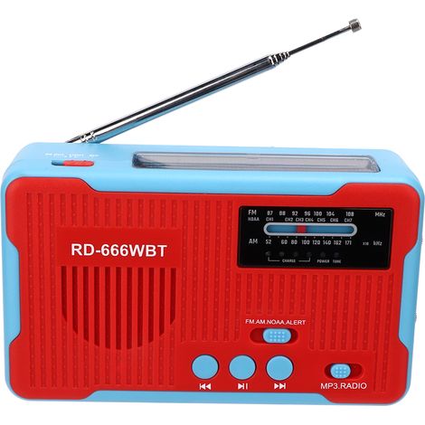 RD-666WBT Solarbetriebenes tragbares Notfallradio (AM/FM) mit Handkurbel und roter LED-Taschenlampe (1/5)
