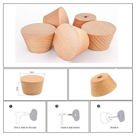 Lot de 5 - Crochet Mural Bois Porte Manteau Rond - Patère Bois Naturel Crochet À Manteau Vintage Décoratif En Branche Décorative Cintre (1/5)
