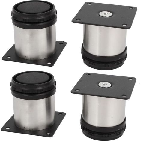 Set of 4 Stainless Steel Kitchen Furniture Legs - Adjustable - Round - 50 x 50 mm - With Screws (1/5)