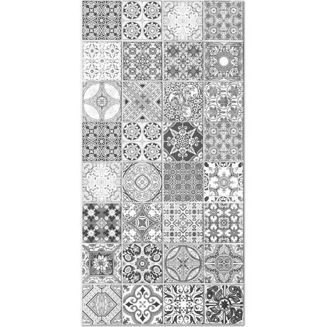 tappeto in vinile. Motivo a piastrelle di cemento. Design Jaen Grey. 60x110 cm. Soggiorno, cucina, patio. (1/5)