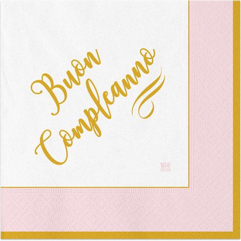 Big Party Tovaglioli Carta Buon Compleanno Chic 33 x 33 Cm Cf 20 Pz Rosa