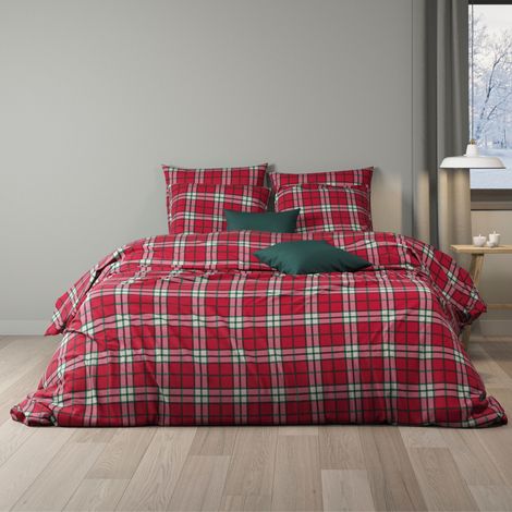 Parure de lit 260x240 flanelle à carreaux rouge Terre de Nuit Scot - SCOT (1/2)