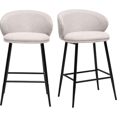 Sgabelli da bar design in tessuto effetto velluto testurizzato beige e metallo nero (set di 2) ROSALIE