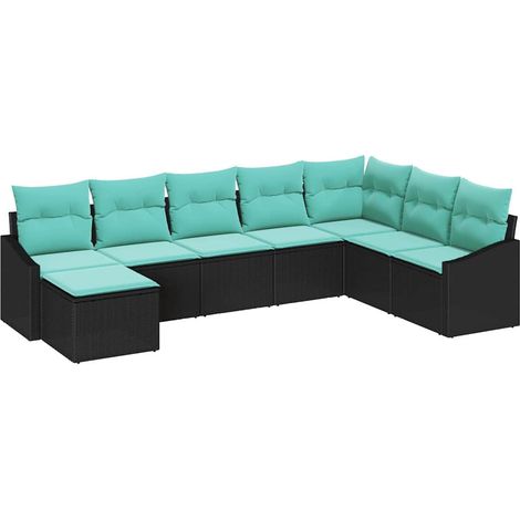 Sofa Set with Cushion 8 pcs Black Poly Rattan vidaXL