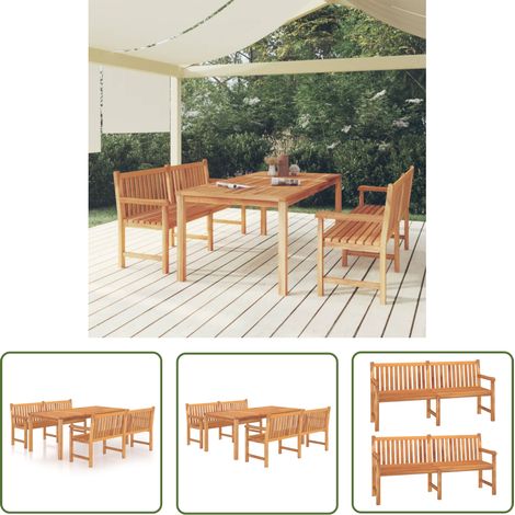 The Living Store 3-tlg. Garten-Essgruppe Massivholz Teak - Gartenmöbel - Essgruppe - Teakholz - Outdoor Möbel - Gartentisch (1/5)