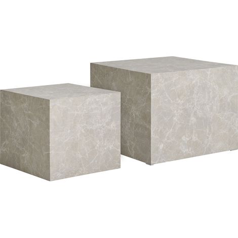 Tavolini da Caffè Prague Effetto Marmo Beige — Set di 2, Ø40×36 e Ø50×40 cm