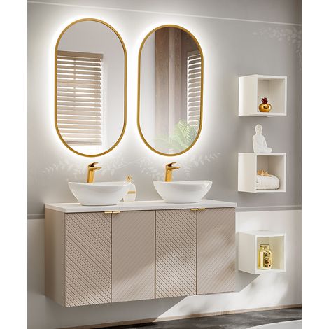 Badmöbel Set 6-teilig in Beige und weiß mit 120 cm Doppelwaschtisch VERACRUZ-56 (1/5)