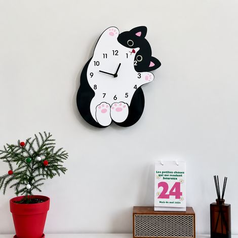 Horloge murale créative chat noir et blanc grand modèle 30 x 36 cm fixe 30 36cm 800 g – Livraison gratuite
