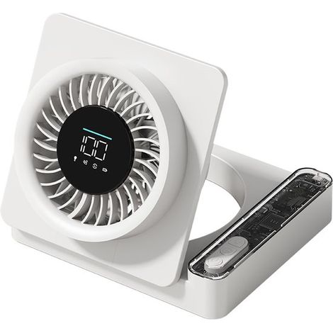Ventilador de mesa，Ventilador de pared，Ajuste continuo en 100 posiciones，Gira 90° verticalmente，Diseño de 7 aspas，Temporizador inteligente，Blanco (1/5)